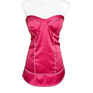 Vintage Charlotte Russe Size L Pink Satin Top Corset Style Strapless Longline